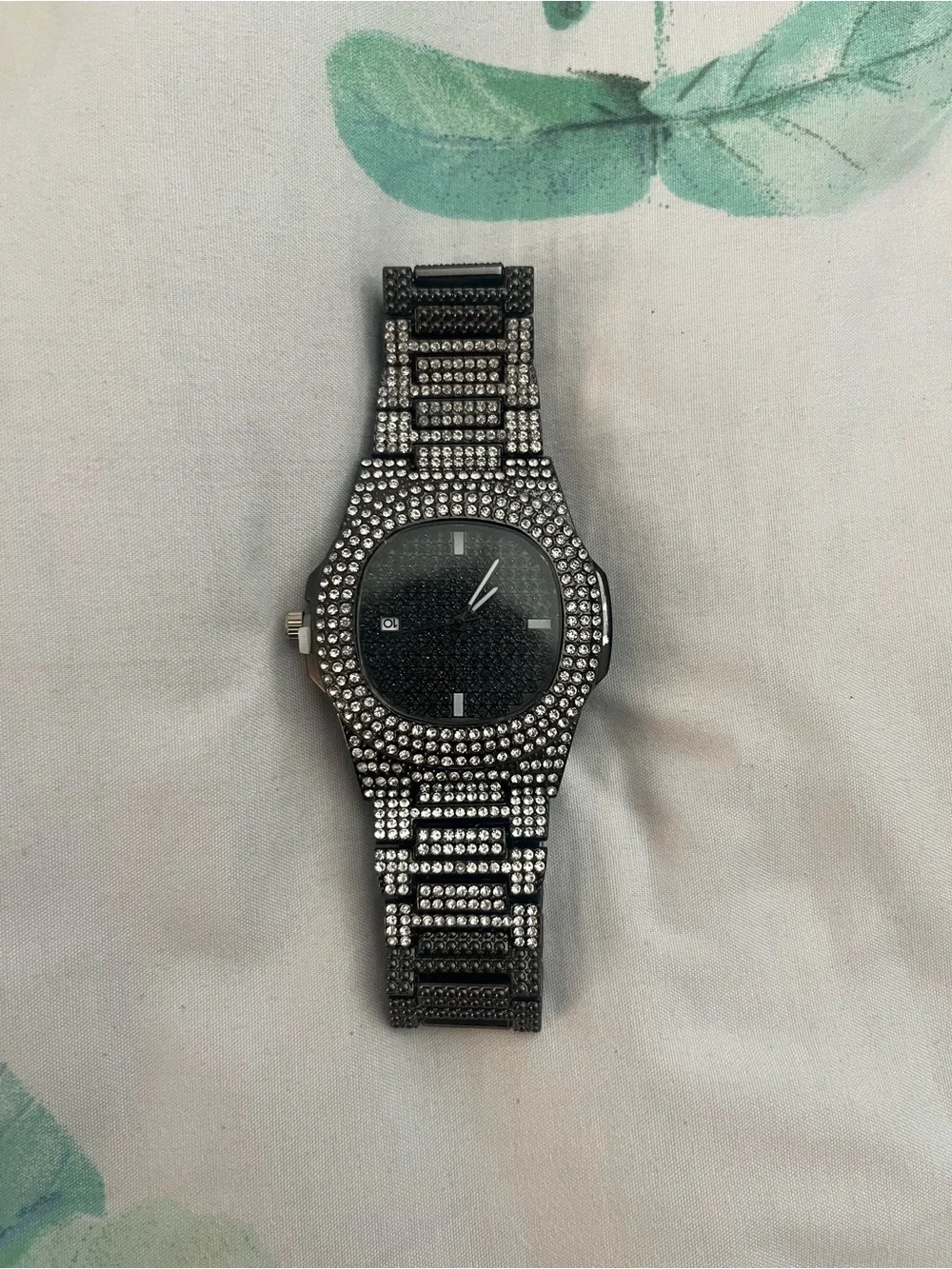 Iced Out VVS Simulated Black Diamond Stainless Steel Watch Pave Set Fully Iced